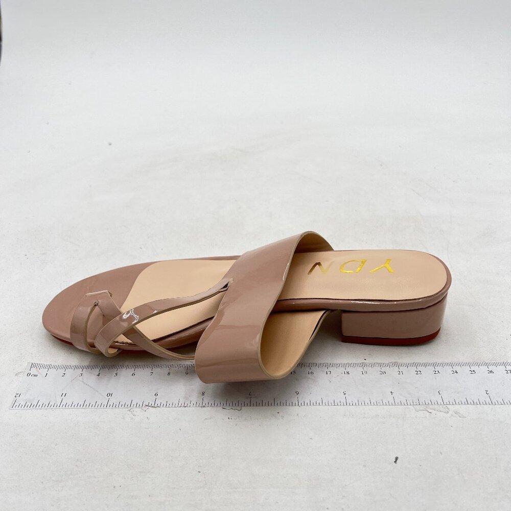 YDN Nude Open Toe Sandal Slides Chunky Heel Slip on Party Slippers Heeled Mule
